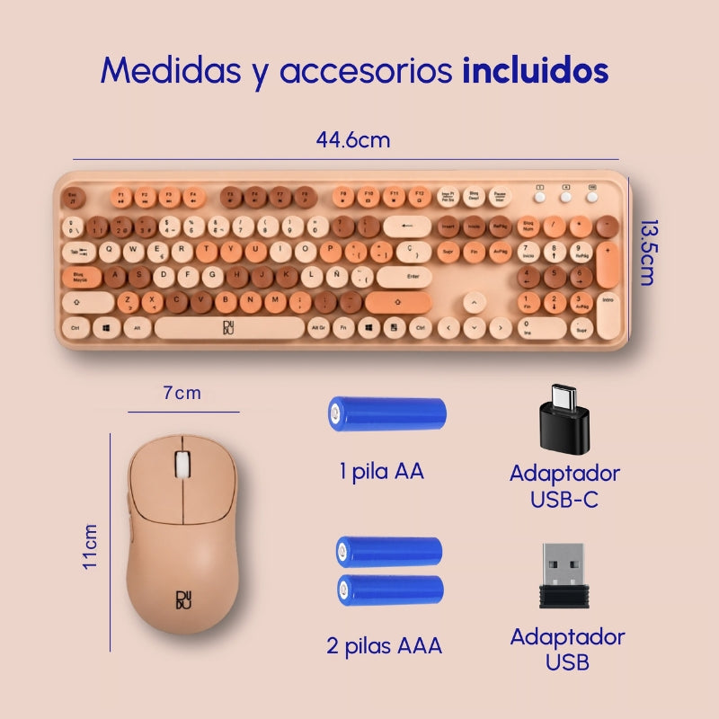 Combo de Teclado Retro y Mouse inalámbrico Dudu Beige