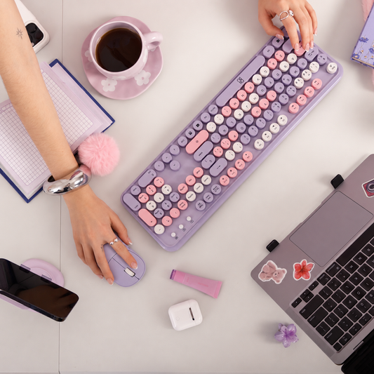 Combo de Teclado Retro y Mouse inalámbrico Dudu Lila