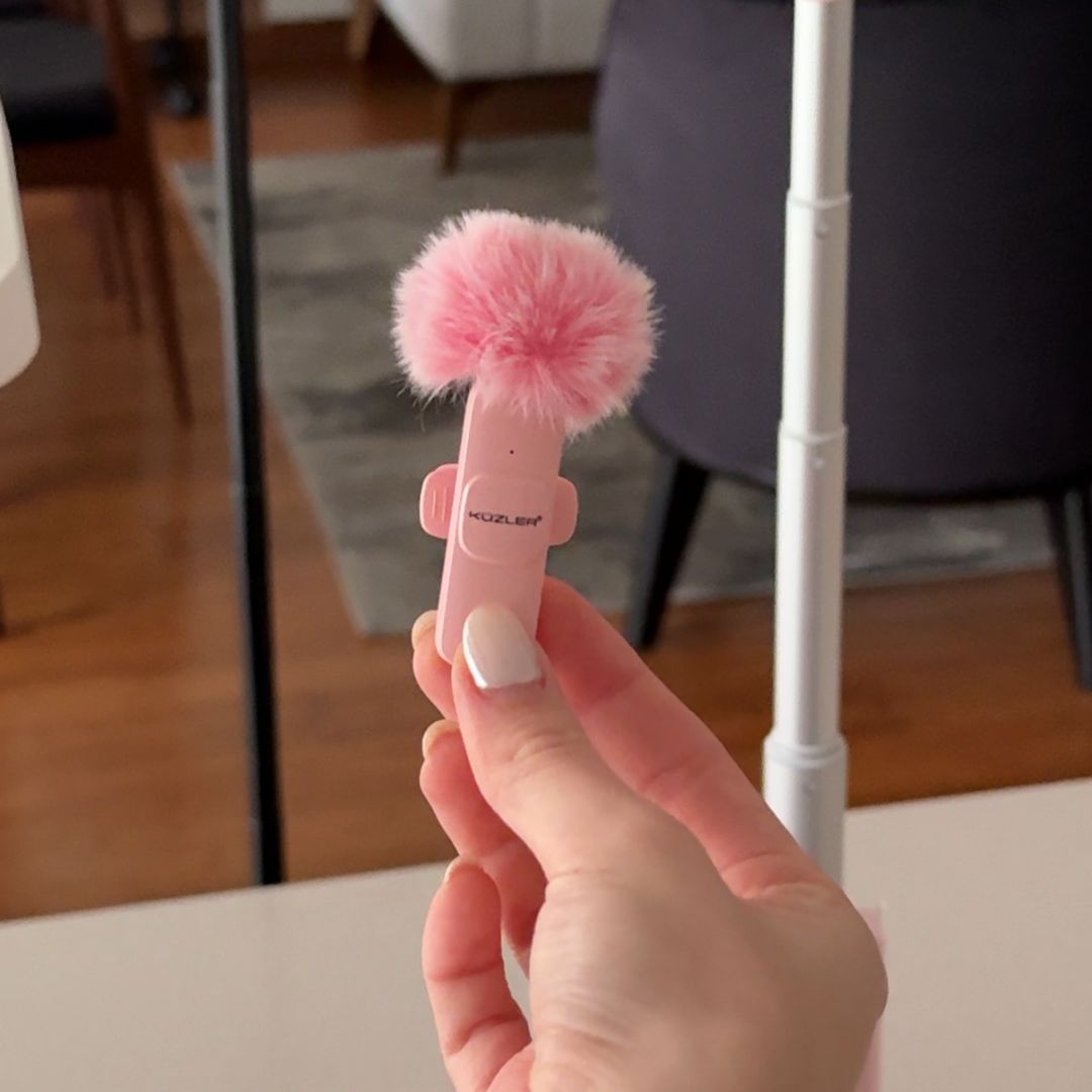 Trípode Aesthetic + Luz Led Celular + Micrófono Rosado