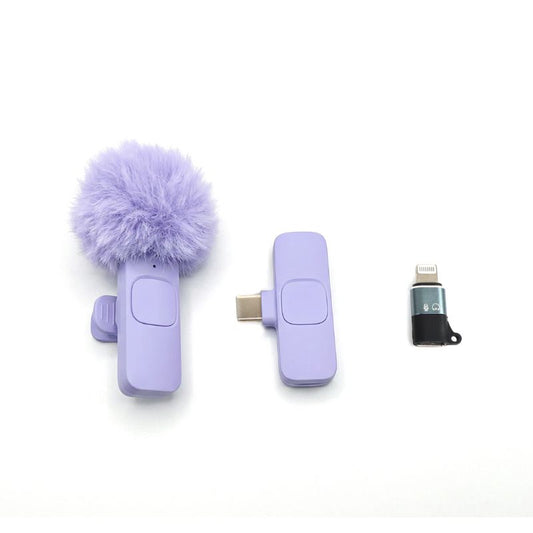 Micrófono Lila Inalámbrico Tipo C para celular con Adaptador para iPhone