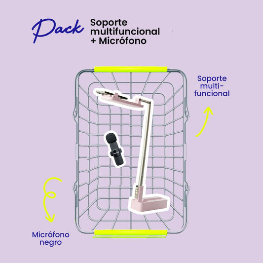 Soporte Multifunciona Rosado + Micrófono Negro