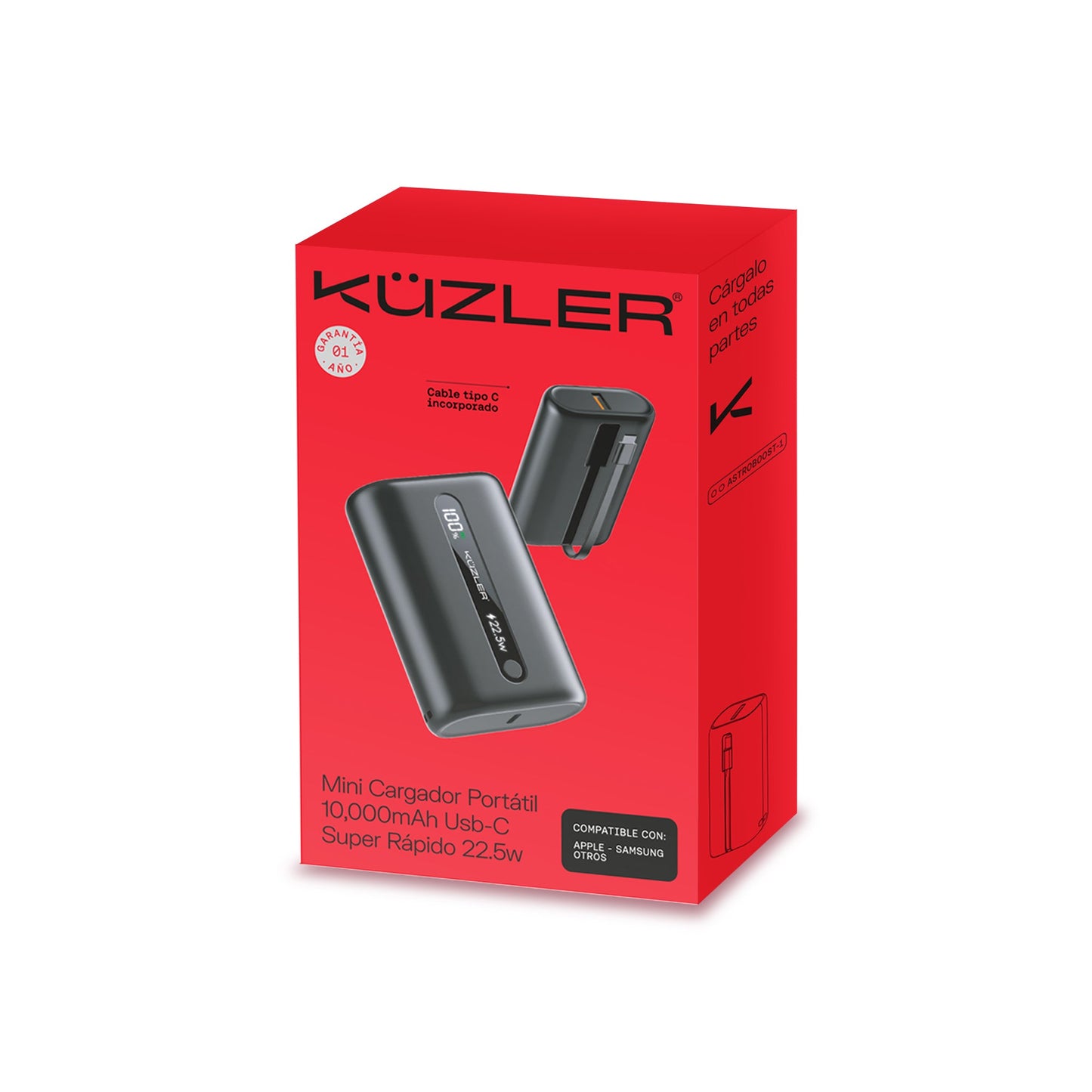 Mini Powerbank 10,000 mah carga super rápida 22,5W Cable Tipo C incluido