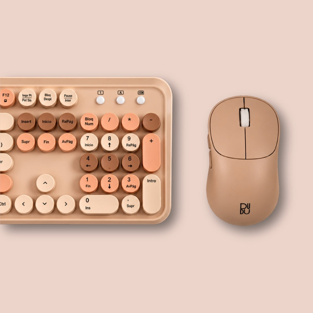 Combo de Teclado Retro y Mouse inalámbrico Dudu Beige