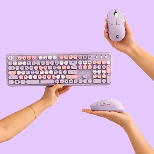 Combo de Teclado Retro y Mouse inalámbrico Dudu Lila