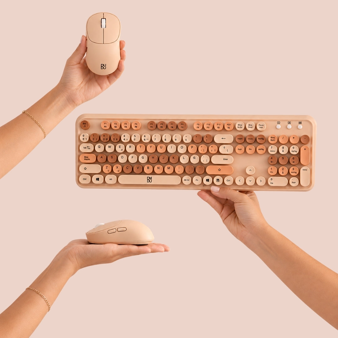 Combo de Teclado Retro y Mouse inalámbrico Dudu Beige