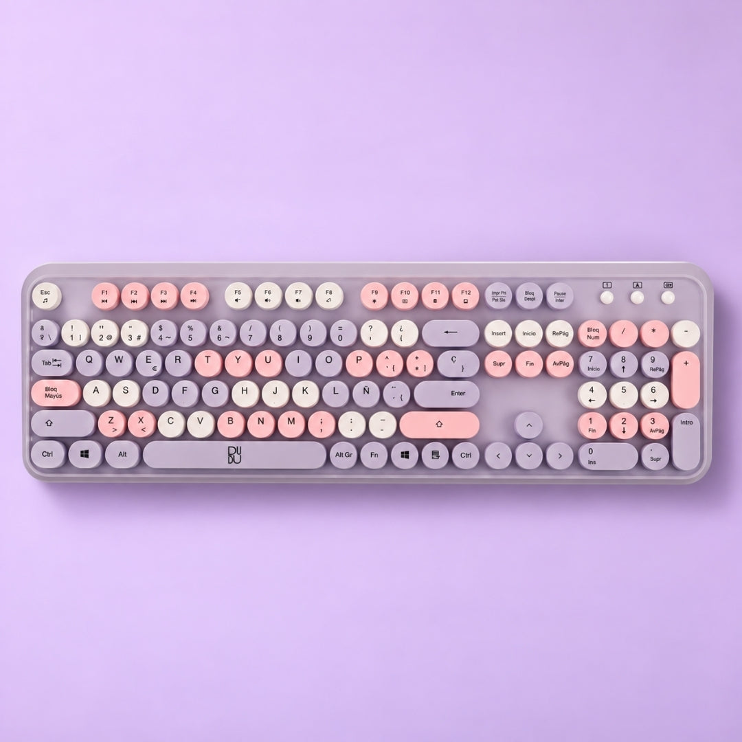 Combo de Teclado Retro y Mouse inalámbrico Dudu Lila