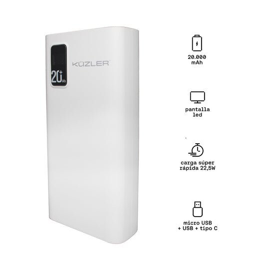 Powerbank Slim 20,000 mah blanco