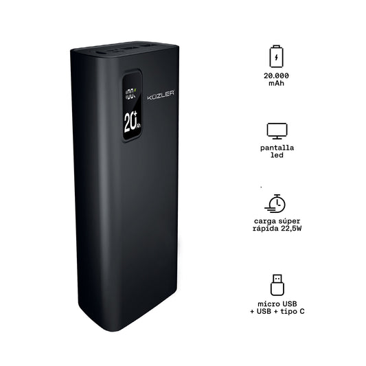 Powerbank 20,000 mah carga super rápida 22,5 w