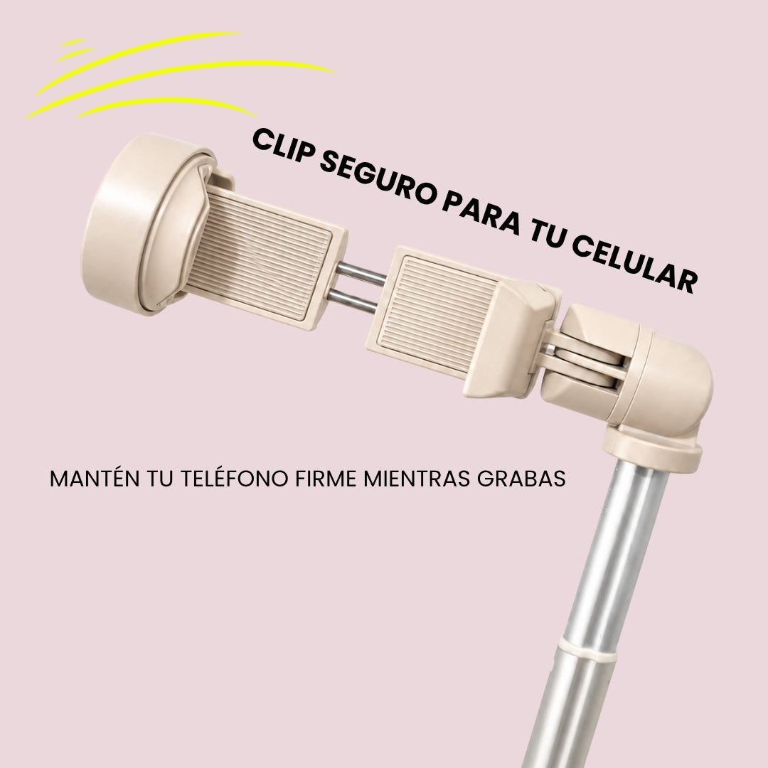 Trípode Aesthetic + Luz Led Rosada + Micrófono Rosado + Pantalla Selfie