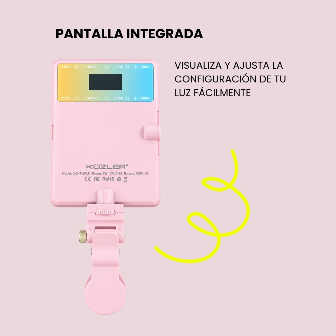 Trípode Aesthetic + Luz Led Rosada + Micrófono Rosado + Pantalla Selfie