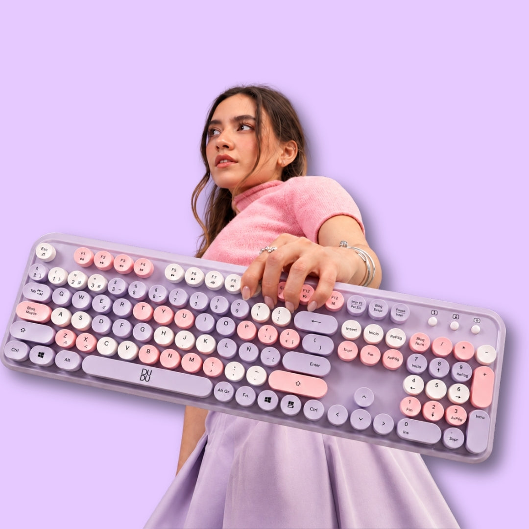 Combo de Teclado Retro y Mouse inalámbrico Dudu Lila