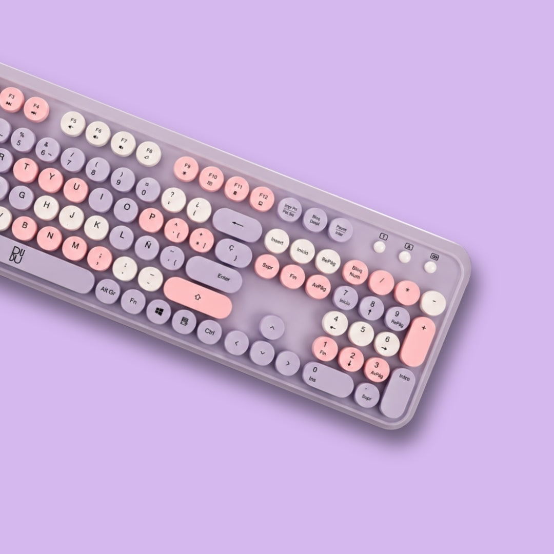 Combo de Teclado Retro y Mouse inalámbrico Dudu Lila