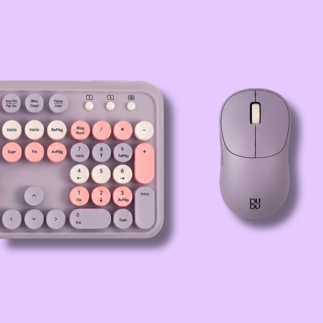 Combo de Teclado Retro y Mouse inalámbrico Dudu Lila