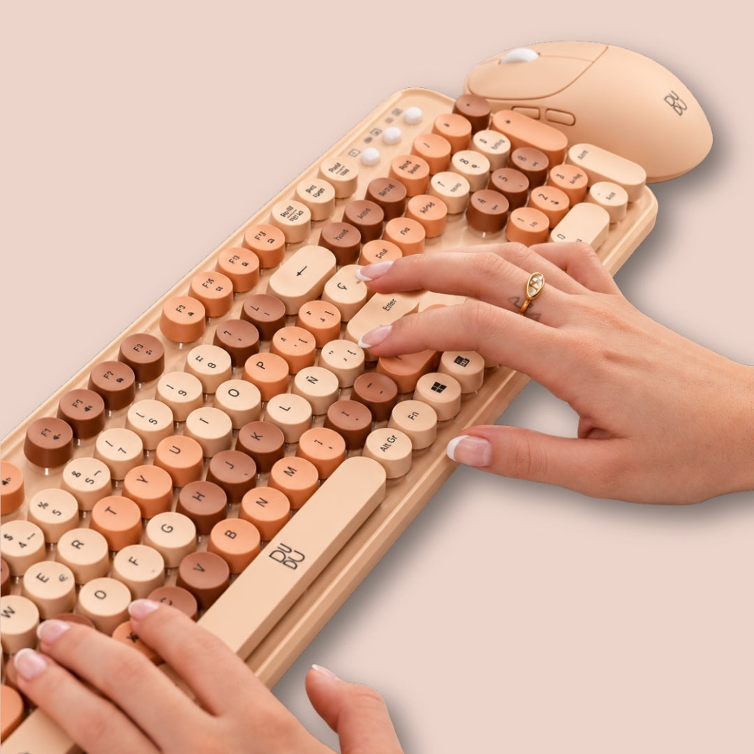 Combo de Teclado Retro y Mouse inalámbrico Dudu Beige