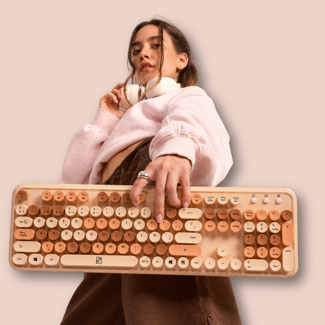 Combo de Teclado Retro y Mouse inalámbrico Dudu Beige