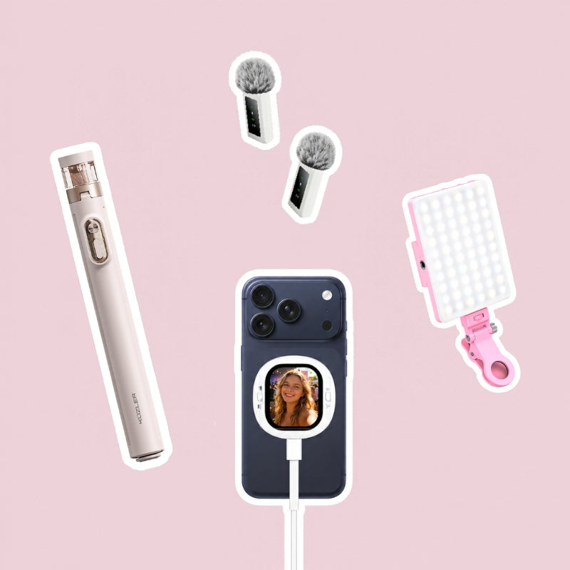 Pack Experto: Trípode Aesthetic, Luz led Rosada, Micrófono Dual Profesional y Pantalla Mirror