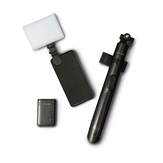 Pack 6 Creadores de Contenido: Trípode + Luz led + Mini Cargador Portátil Negro