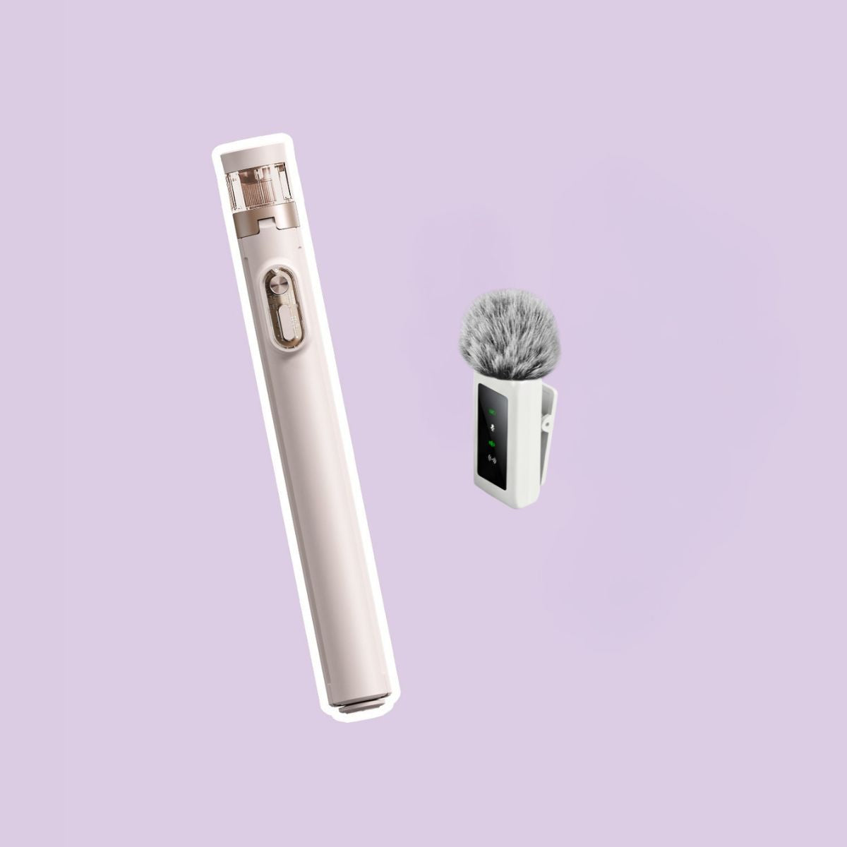 Pack Trípode Beige + Micrófono Dual Profesional Blanco