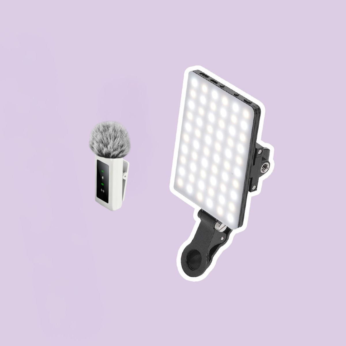 Pack Luz Led + Micrófono Dual Profesional Blanco