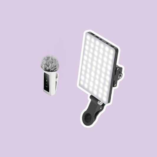 Pack Luz Led + Micrófono Dual Profesional Blanco