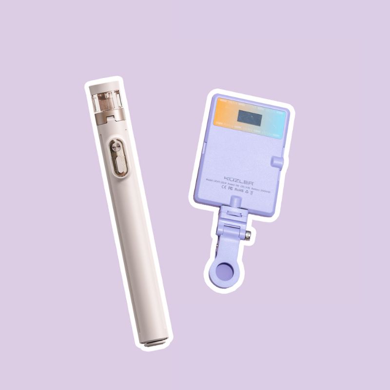 Trípode Aesthetic + Luz Led Celular Lila