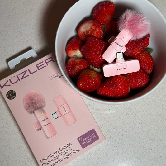 Pack Luz led + Micrófono para Celular Rosado