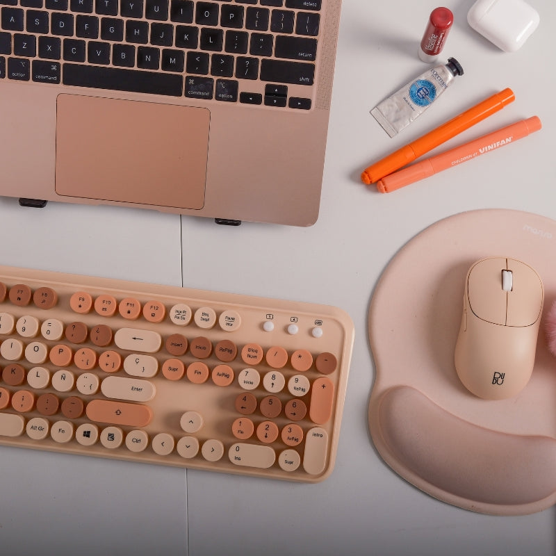 Combo de Teclado Retro y Mouse inalámbrico Dudu Beige
