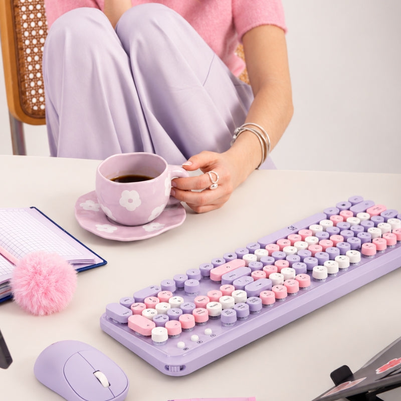 Combo de Teclado Retro y Mouse inalámbrico Dudu Lila