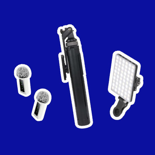 Trípode Pro + Luz led Celular + Micrófono Doble Profesional