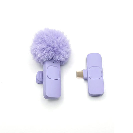 Micrófono Lila Inalámbrico Tipo C para celular con Adaptador para iPhone