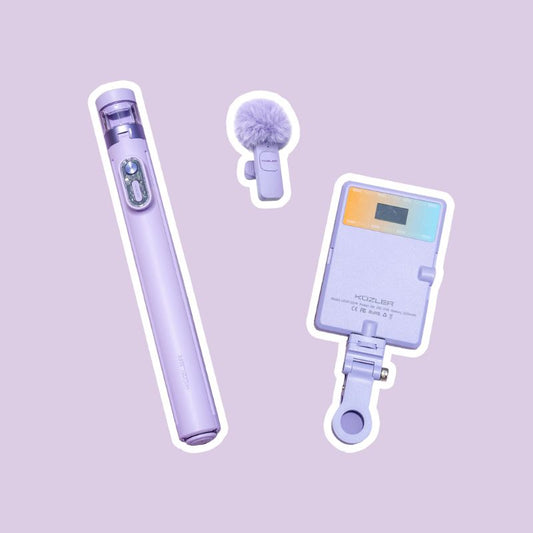 Trípode Iconic Lila + Luz Led Lila + Micrófono Lila