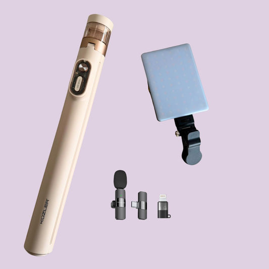 Trípode Aesthetic + Luz Led Celular + Micrófono Negro
