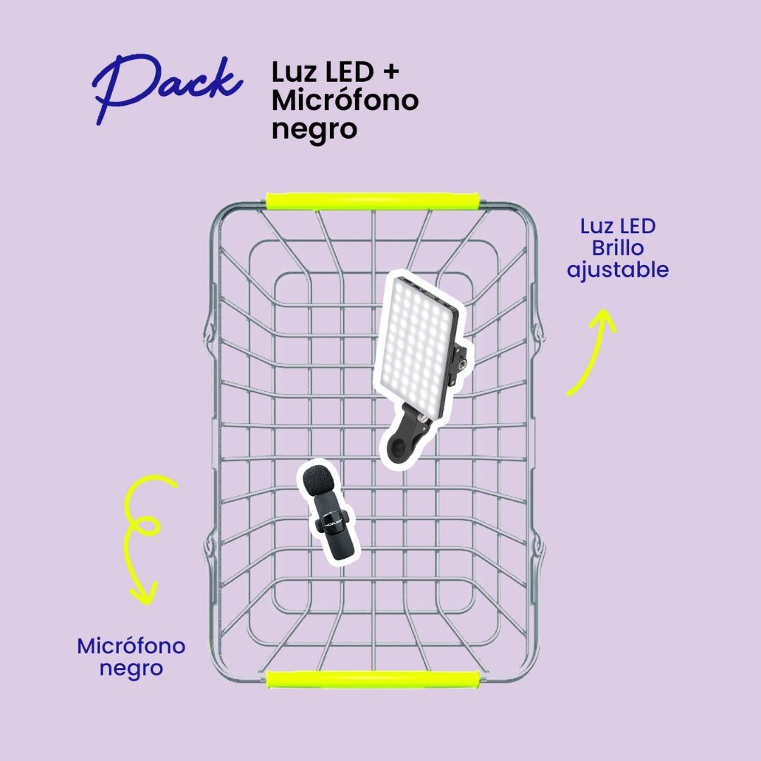 Pack Luz led + Micrófono Negro