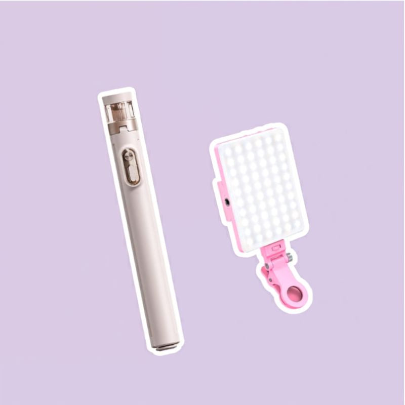 Trípode Aesthetic + Luz Led Kuzler Rosada