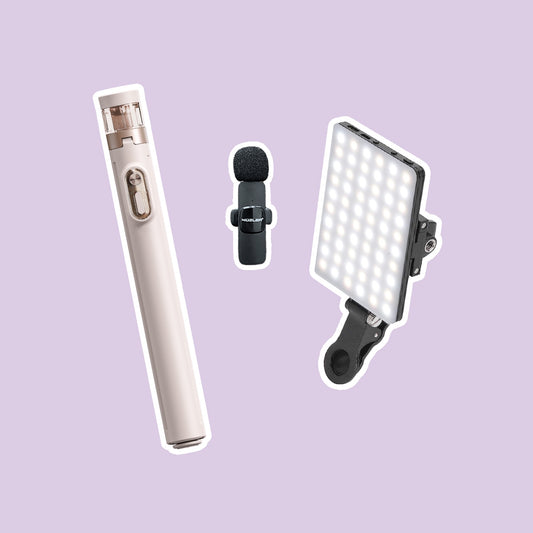 Trípode Aesthetic + Luz Led Celular + Micrófono Negro