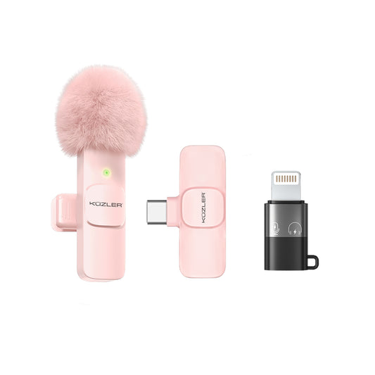 Micrófono Rosado Inalámbrico Tipo C para celular con Adaptador para iPhone