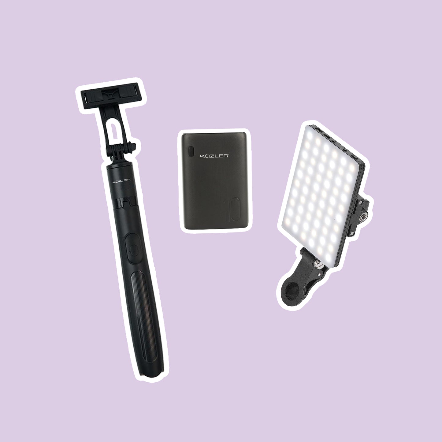 Pack 6 Creadores de Contenido: Trípode + Luz led + Mini Cargador Portátil Negro