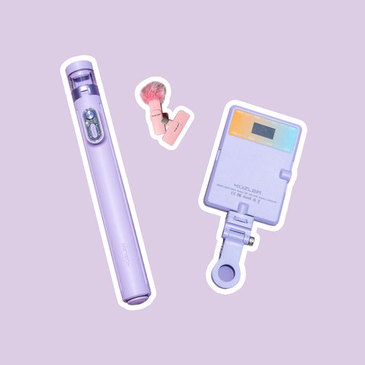 Trípode Iconic Lila + Luz Led Lila + Micrófono Rosado